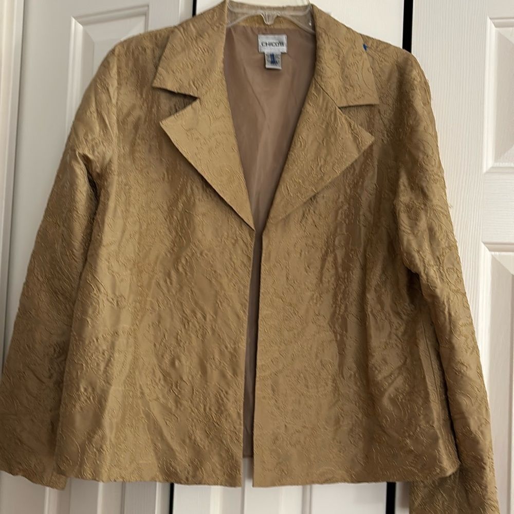 Chico’s Gold Silk Embroidered Jacket